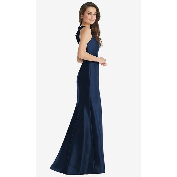 Alfred Sung Jewel Neck Bowed Open-Back Trumpet Dress With Front Slit Size 4 - Picture 9 of 12